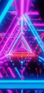 Neon triangle art with vibrant pink and blue hues.