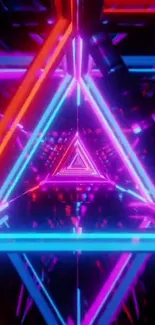 Vibrant neon triangle art with futuristic glow