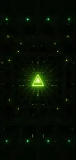 Neon triangle on a dark background with futuristic design.