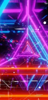 Vibrant neon triangle lights wallpaper with futuristic and abstract design.