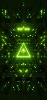 Futuristic neon green triangle in a matrix design mobile wallpaper.