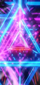 Vibrant neon triangle pattern with pink and blue hues.