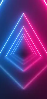 Neon triangle pattern with pink and blue glowing lines.