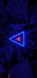 Neon triangle tech wallpaper in dark blue tones with futuristic design.