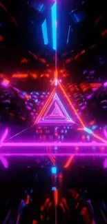 Vibrant neon triangle design wallpaper with glowing colors.