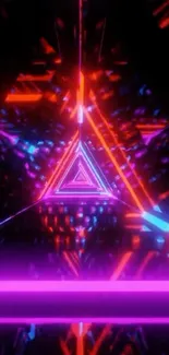 Neon triangular vortex with vibrant lights.