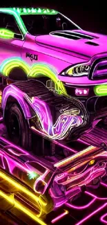 Neon truck art with vibrant colors and futuristic design on mobile wallpaper.