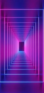 Neon tunnel wallpaper with vibrant pink, blue, and purple geometric patterns.