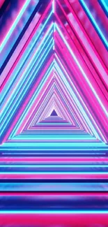 Abstract neon tunnel wallpaper in pink and blue with geometric design.