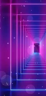 Vibrant neon tunnel wallpaper with glowing pink and blue lines.