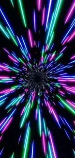 Vibrant neon light burst with blue, pink, and green hues on black background.