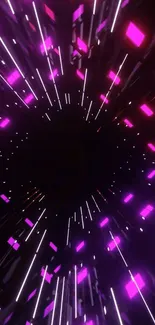 Neon tunnel digital art wallpaper with vibrant purple glow.