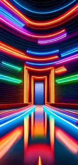 Futuristic neon tunnel wallpaper with vibrant colors and dynamic design.