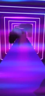 Vibrant neon tunnel with purple and blue hues, creating a futuristic aesthetic.