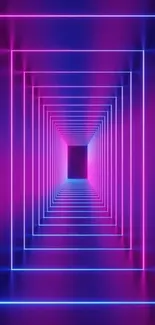 Futuristic neon tunnel wallpaper with vibrant pink and blue hues creating a visual illusion.