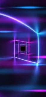 A colorful neon tunnel wallpaper with blue and pink light effects.