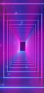 Neon purple and blue tunnel with glowing geometric design