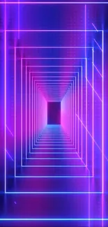 Futuristic neon tunnel with purple and blue hues on smartphone wallpaper.