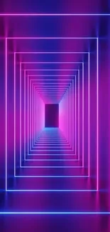 Neon tunnel wallpaper with glowing pink and blue hues for smartphones.