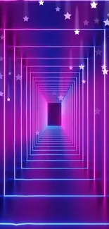 Neon tunnel with starry accents in vibrant purple hues for mobile wallpaper.