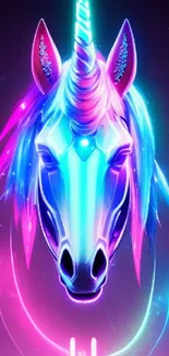 Neon unicorn digital art wallpaper with vibrant colors.