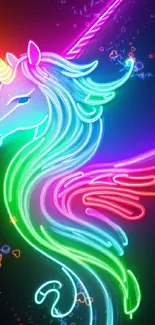 Vibrant neon unicorn fantasy wallpaper art for mobile phones.