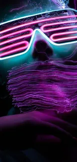 Dynamic neon light wallpaper with glowing sunglasses.