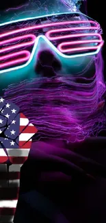 Neon-themed wallpaper featuring American flag elements.