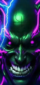 Electrifying neon villain with green and purple accents.