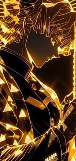 Neon anime warrior with glowing sword in silhouette design.