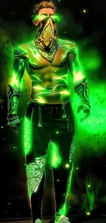 Futuristic neon green warrior phone wallpaper with a bold cyber design.