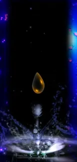 Neon water drop splashing in dark background wallpaper.