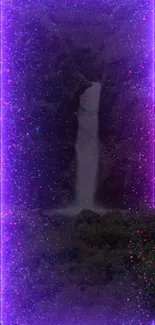 Neon purple waterfall with vibrant sparkles and glowing light strip.