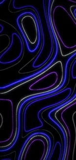 Neon wave abstract wallpaper with blue and purple lines on black.