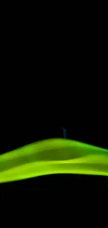 Vibrant neon green wave on a black background, mobile wallpaper.