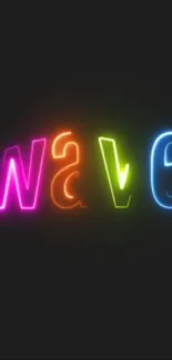 Neon wave wallpaper with colorful glowing letters.