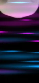 Futuristic neon waves wallpaper with blue and purple hues.