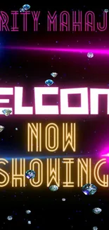 Neon welcome now showing wallpaper with diamonds.