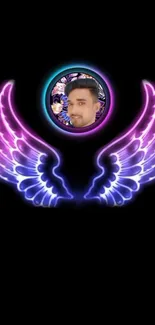 Neon wings with a glowing aura on a dark background.