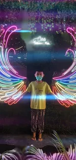 Colorful neon wings behind a child, bringing vibrancy and creativity to mobile screens.