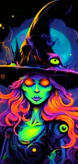 Neon witch with vibrant colors in fantasy artwork.