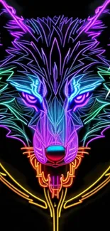 Neon wolf illustration with vibrant colors and bold design for mobile wallpaper.