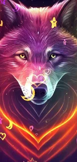 Colorful neon wolf art wallpaper with vibrant hues.