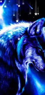 Neon wolf in a cosmic galaxy setting wallpaper.