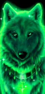 Mystical neon green wolf glowing in the dark.