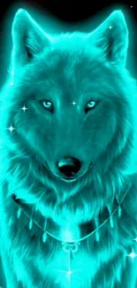 Neon blue glowing wolf wallpaper for mobile.