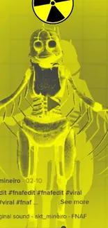 Neon yellow robot on video wallpaper background.