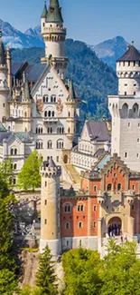 Mobile wallpaper of Neuschwanstein Castle with lush greenery.