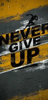 Inspirational mobile wallpaper with 'Never Give Up' text and bold colors.