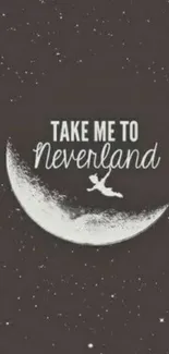 Neverland crescent moon with stars in the background.